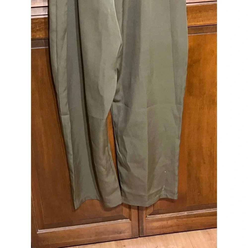 Womens Olive Green Wide Leg Overalls Jumpsuit 2X Cotton Blend Square Neck Pocket - Picture 6 of 8